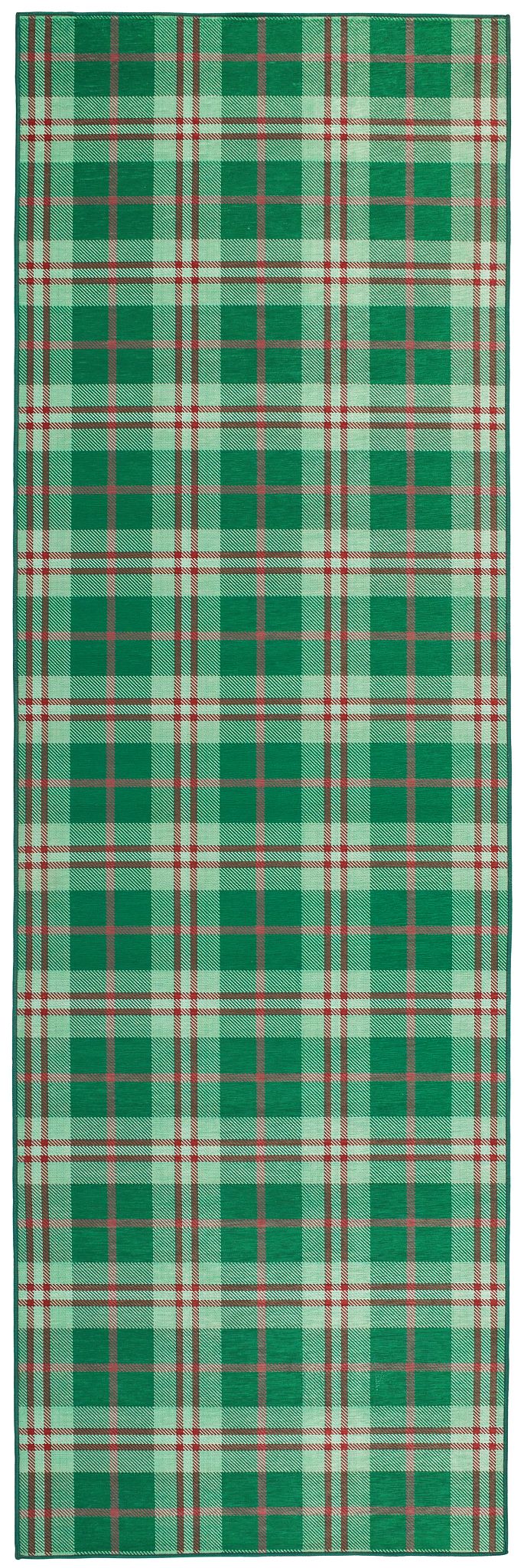 Jolly Plaid Green Machine Washable Rug
