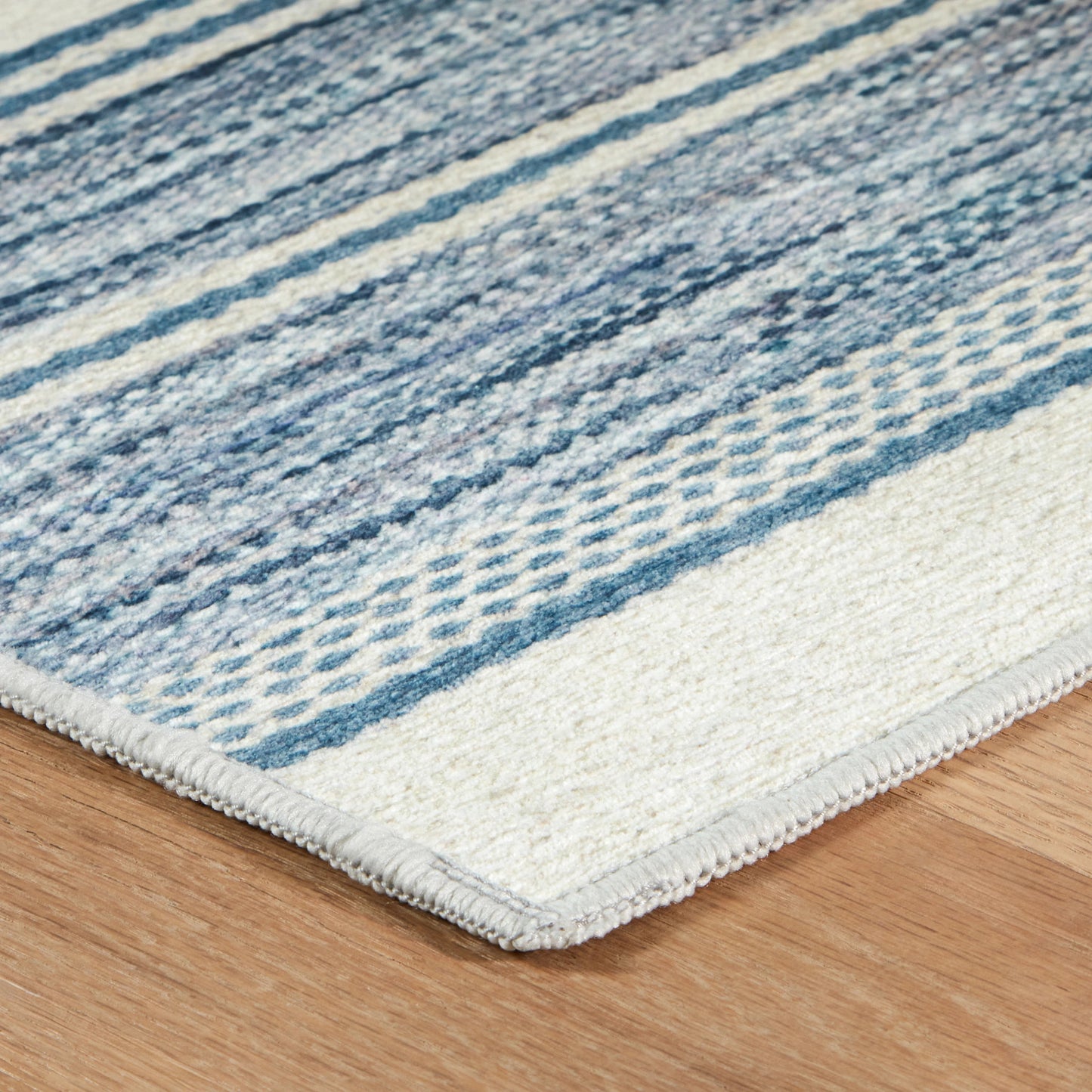 Ellington Stripe Blue Machine Washable Rug