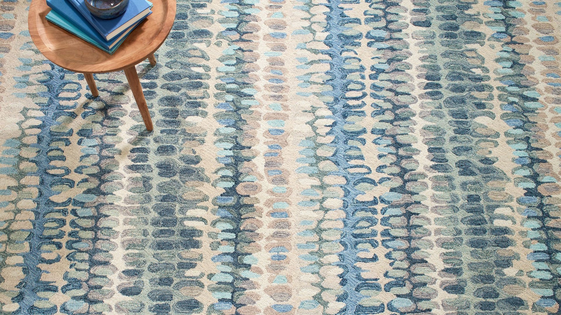 Paint Chip Blue Hand Micro Hooked Wool Rug