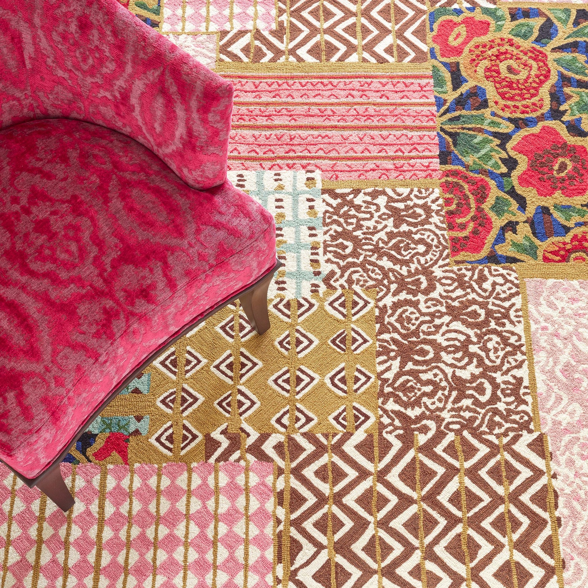 Elm Patchwork Multi Hand Micro Hooked Wool Rug