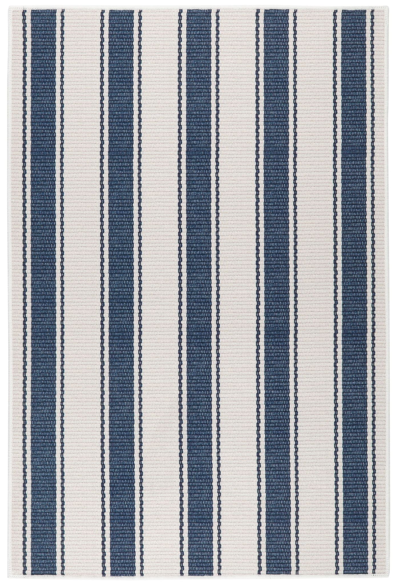 Blue Awning Stripe Machine Washable Rug