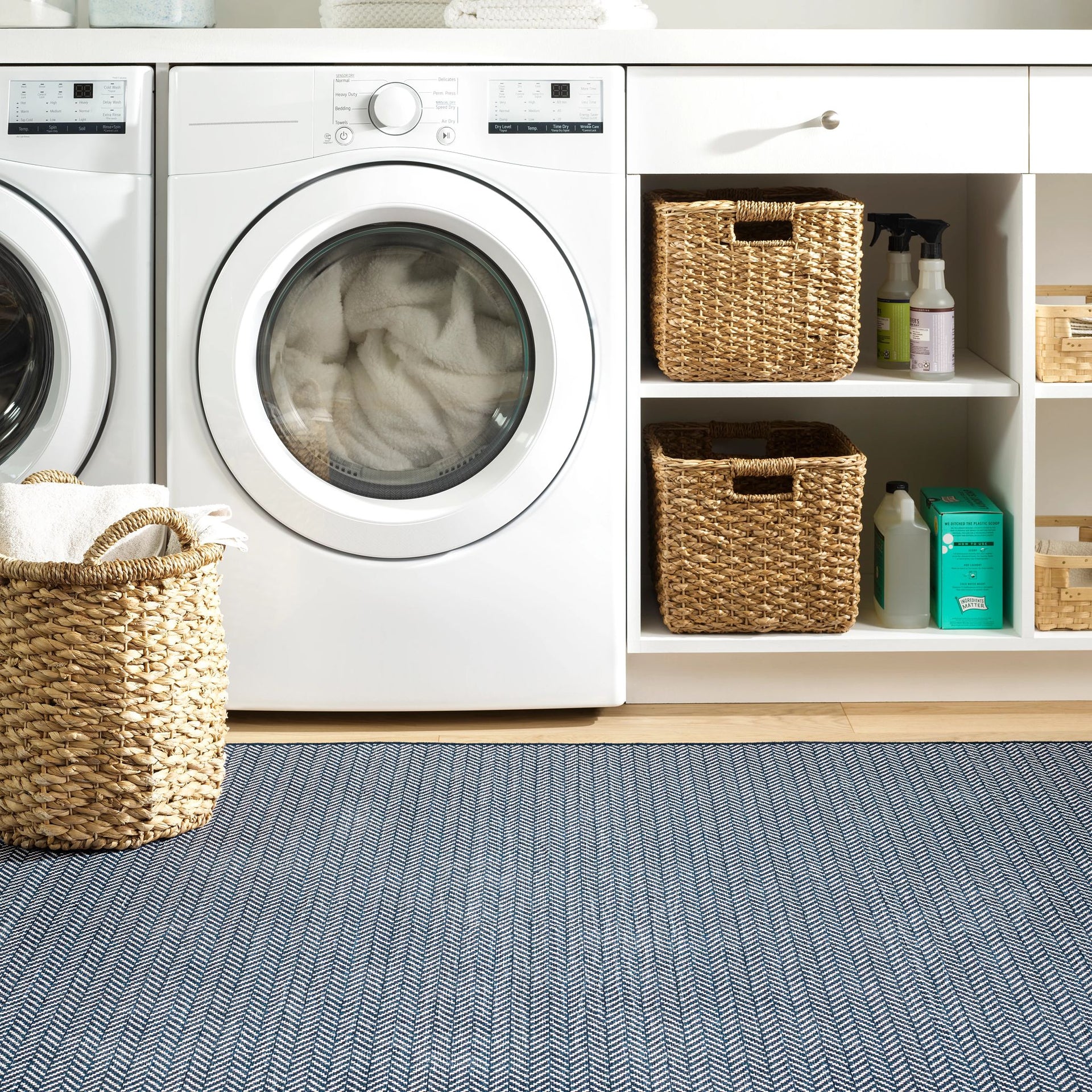 Herringbone Navy Machine Washable Rug