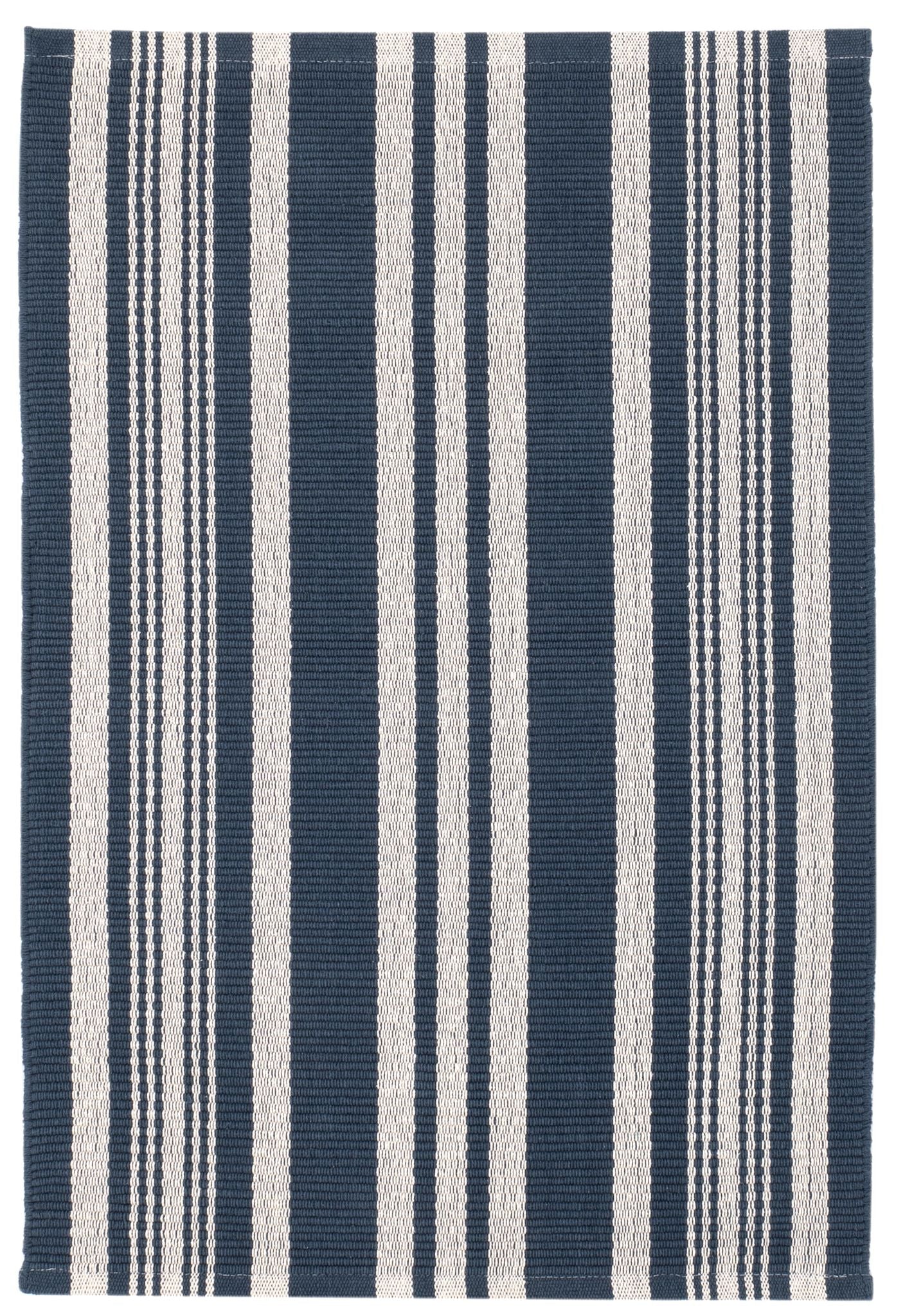 Irving Stripe Navy Handwoven Cotton Rug
