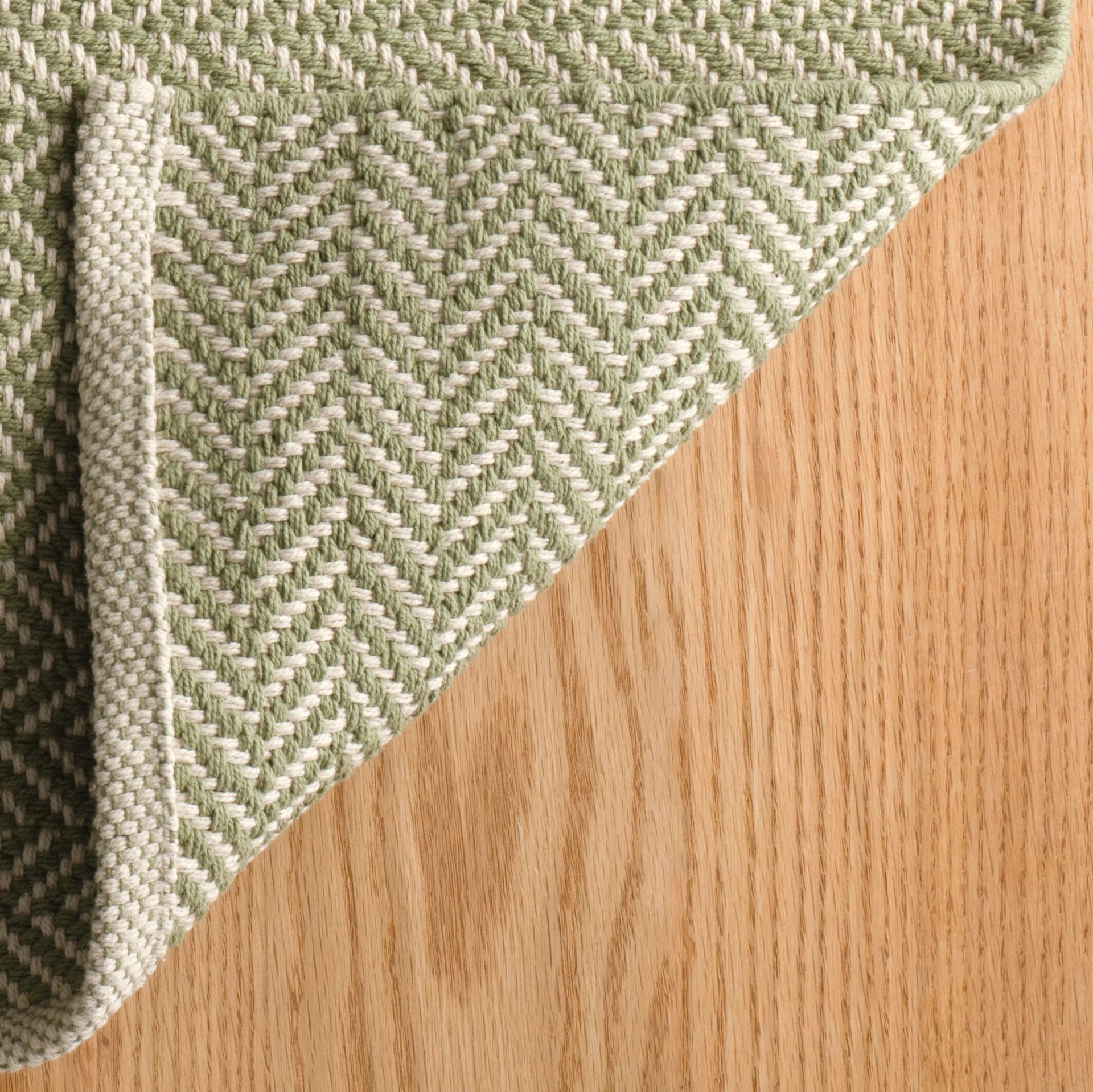 Herringbone Sage Handwoven Cotton Rug