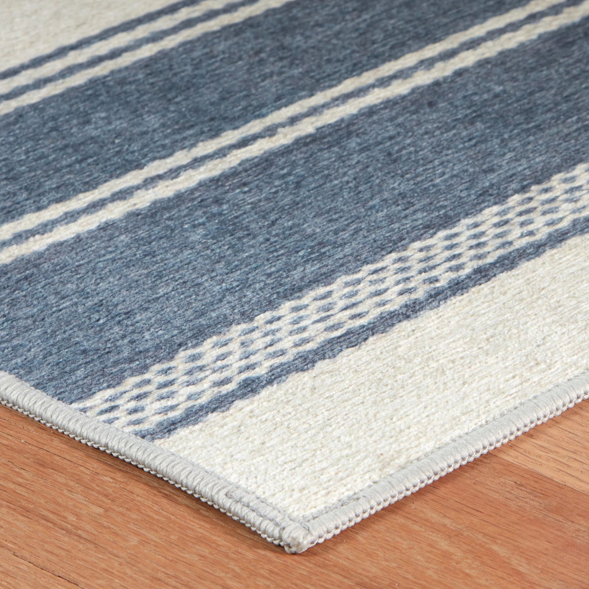 Bowman Stripe Blue Machine Washable Rug