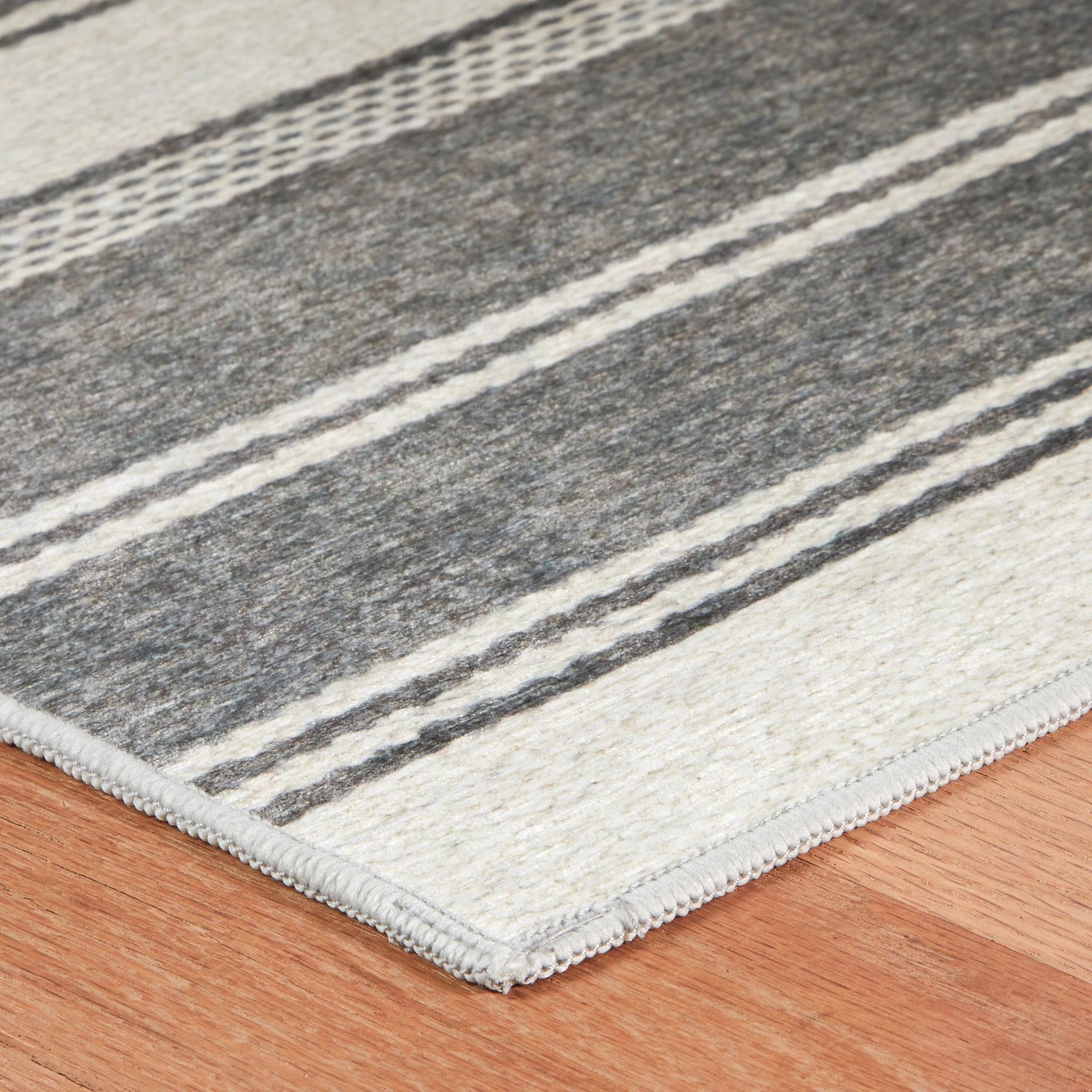 Bowman Stripe Grey Machine Washable Rug