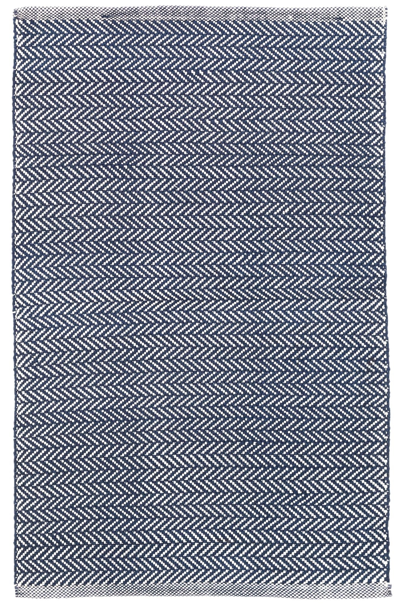 Herringbone Indigo/White Handwoven Indoor/Outdoor Rug