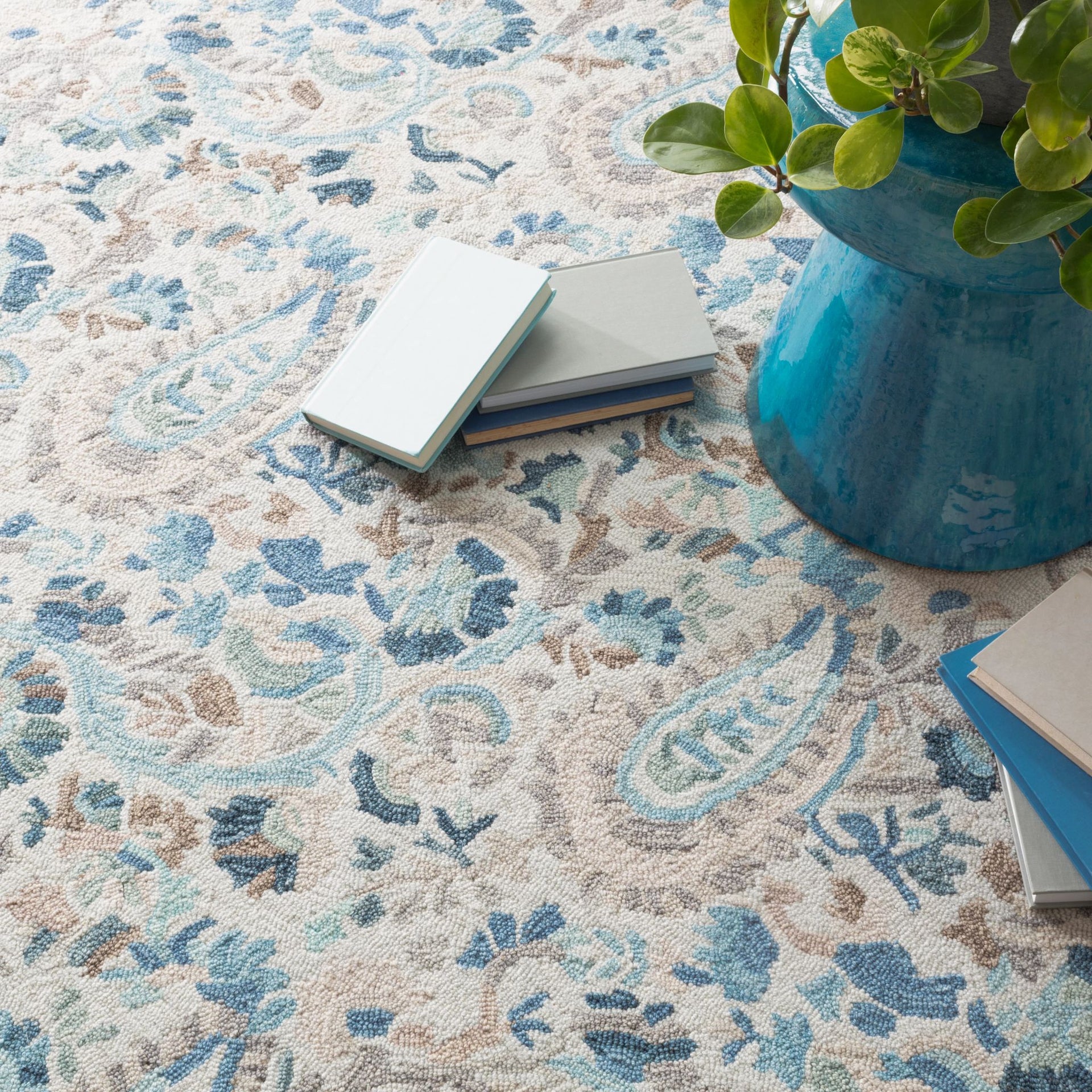 Ines Blue Hand Micro Hooked Wool Rug