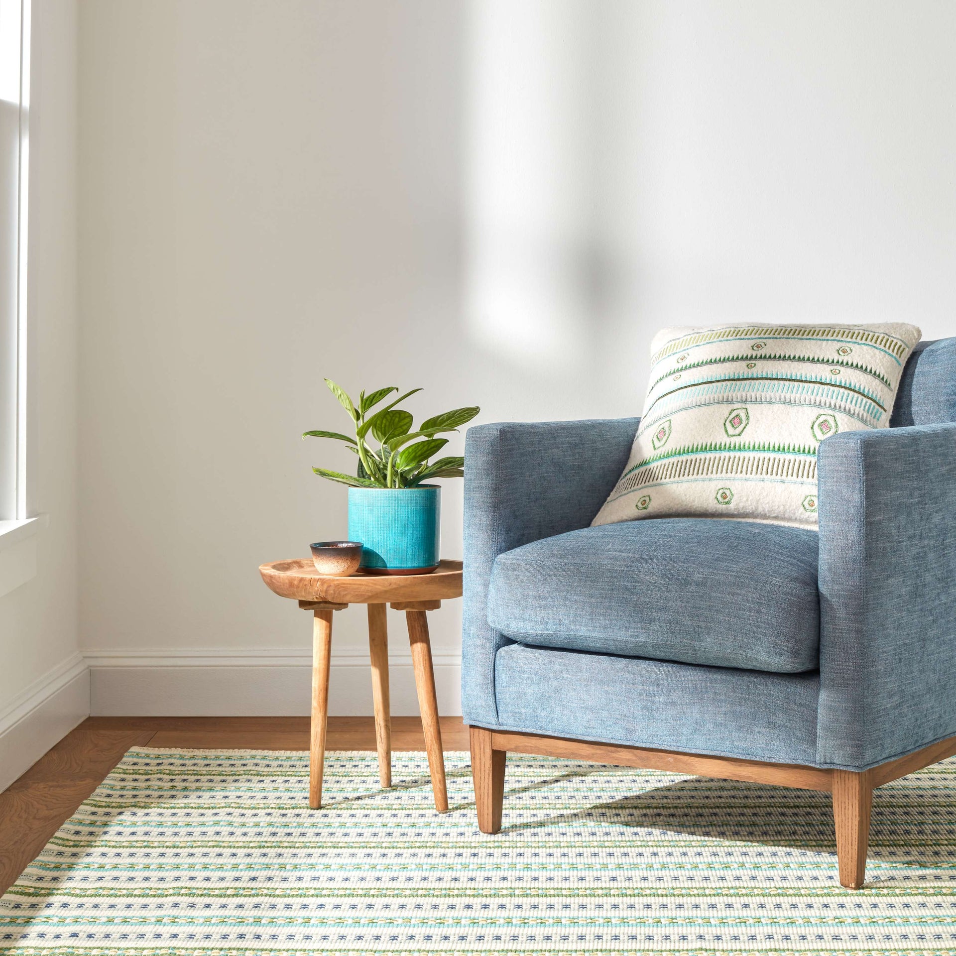 Long Slade Teal Handwoven Cotton Rug
